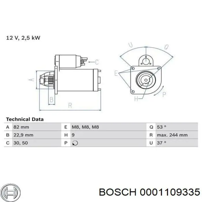 Стартер Bosch 0001109335 ціна, від 97.58 USD