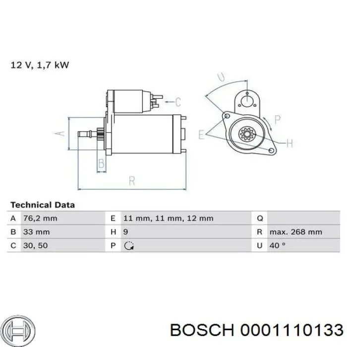 0001110133 Bosch Стартер двигуна