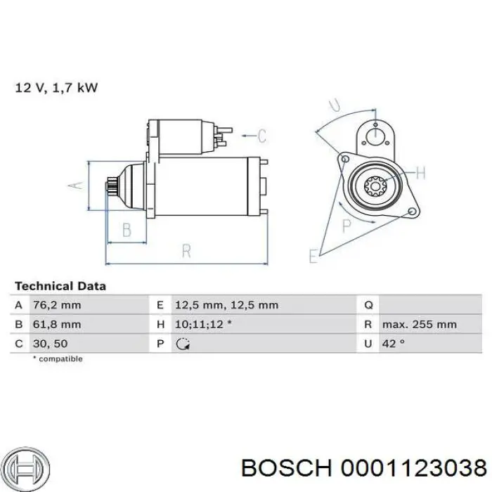 Стартер автомобільний Bosch 0001123038