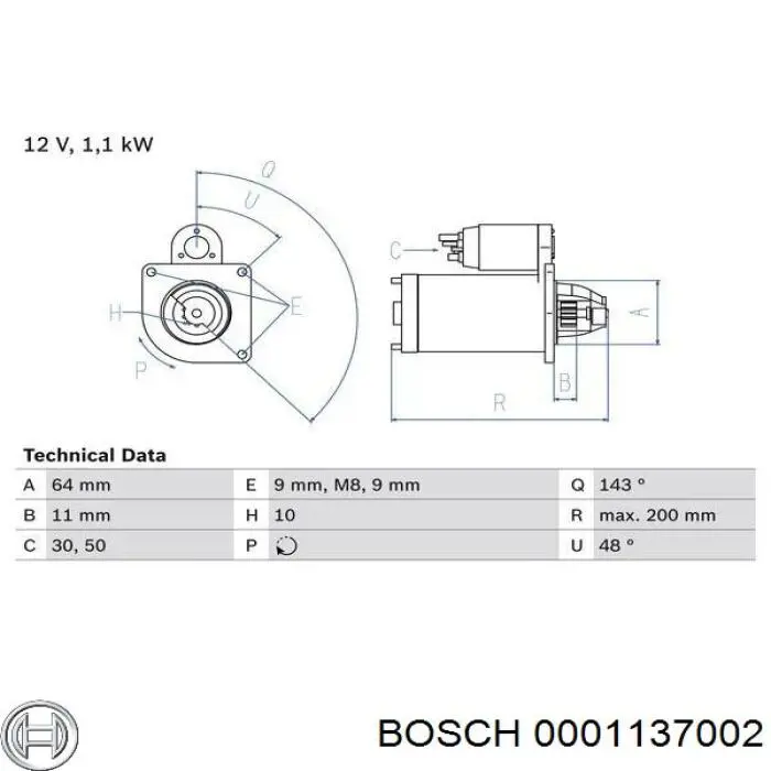 Стартер 0001137002 Bosch