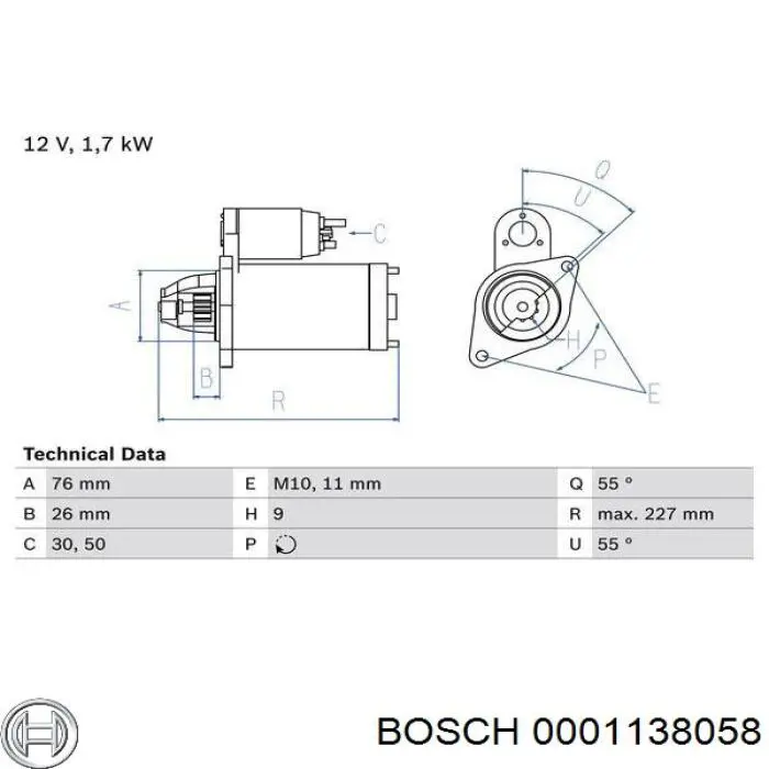 Купити 0001138058 Bosch Стартер