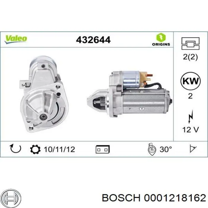 Стартер Bosch 0001218162 ціна, від 120.61 USD