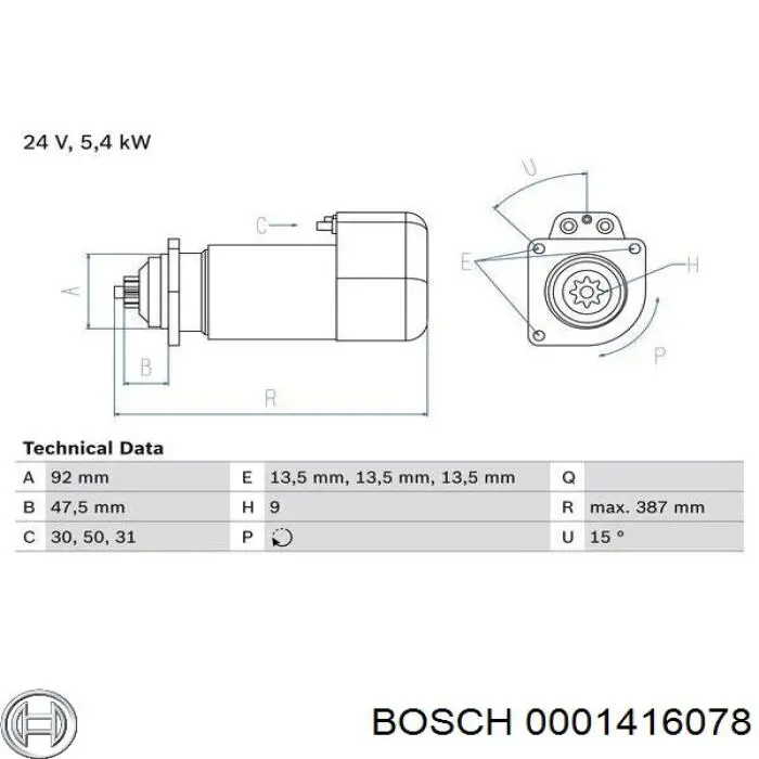 Стартер Bosch 0001416078 ціна, від 307.33 USD