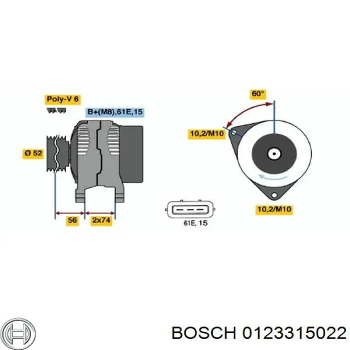 Генератор Bosch 0123315022 ціна, від 44.34 USD