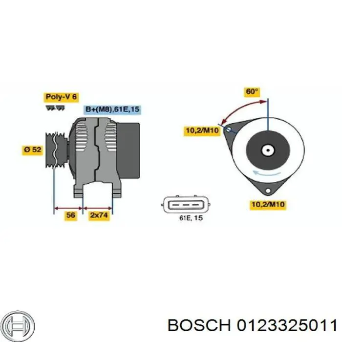 Генератор Bosch 0123325011 ціна, від 50.68 USD
