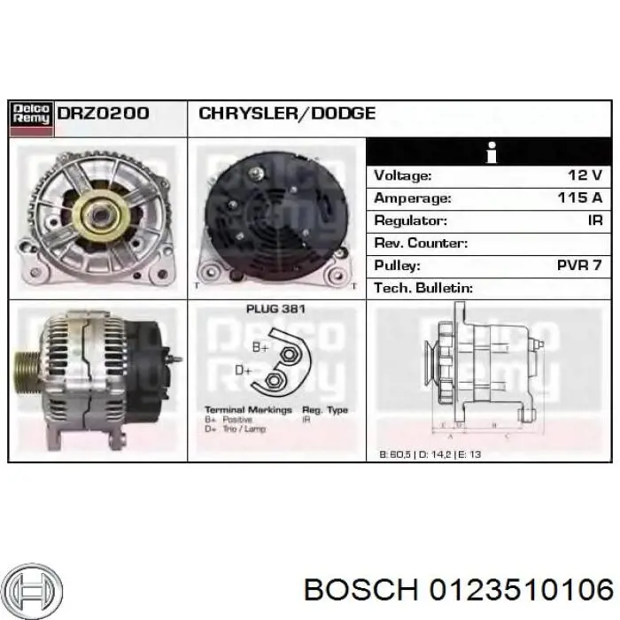 Генератор Bosch 0123510106 ціна, від 139.48 USD