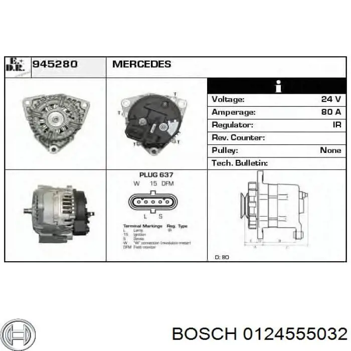 Генератор Bosch 0124555032 ціна, від 211.71 USD