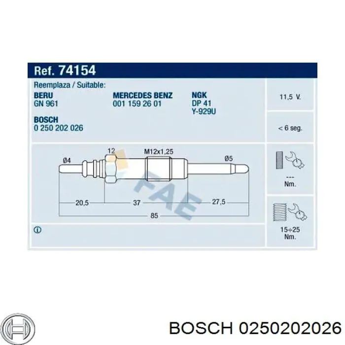 0250202026 Bosch свічка накалу