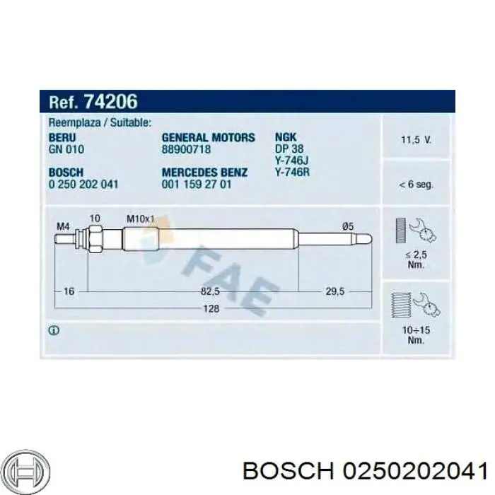 Свічка накалу 0250202041 Bosch