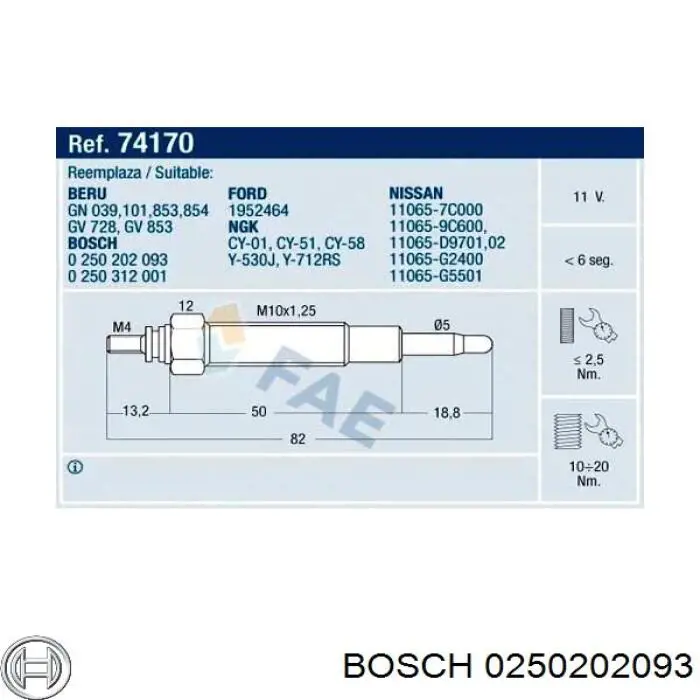 Свічка накалу 0250202093 Bosch
