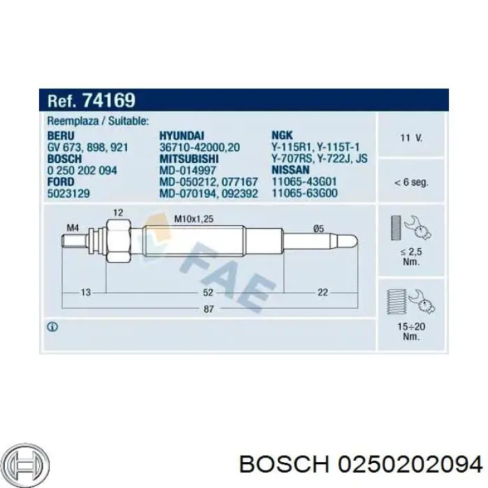 Свічка накалу 0250202094 Bosch