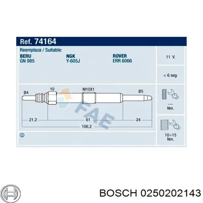 Свіча накалу Bosch 0250202143 ціна, від 15.10 USD