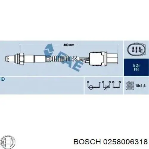 Лямбда-зонд, датчик кисню до каталізатора, лівий 0258006318 Bosch