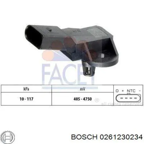 0261230234 Bosch датчик тиску у впускному колекторі, map