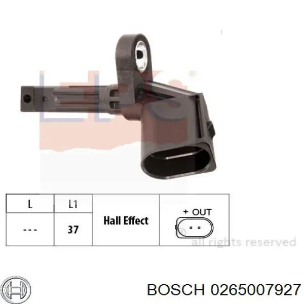0265007927 Bosch Датчик АБС (ABC) передній, правий