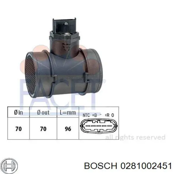 Датчик потоку (витрати) повітря, витратомір MAF - (Mass Airflow) 0281002451 Bosch