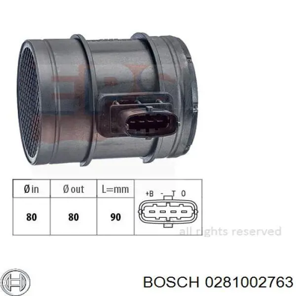 Датчик потоку (витрати) повітря, витратомір MAF - (Mass Airflow) 0281002763 Bosch