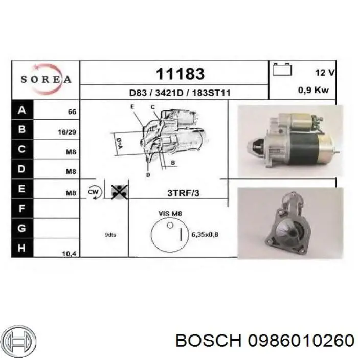 0986010260 Bosch стартер