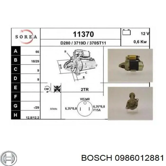 Стартер Bosch 0986012881 ціна, від 86.39 USD