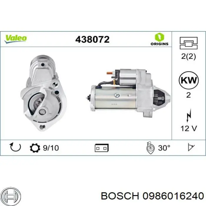 Купити 0986016240 Bosch Стартер