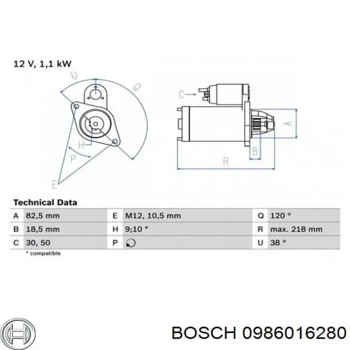 0986016280 Bosch стартер