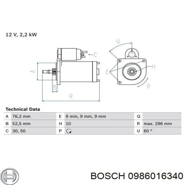 0986016340 Bosch стартер