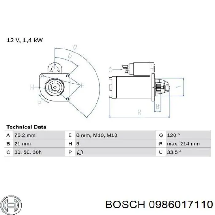 0986017110 Bosch стартер