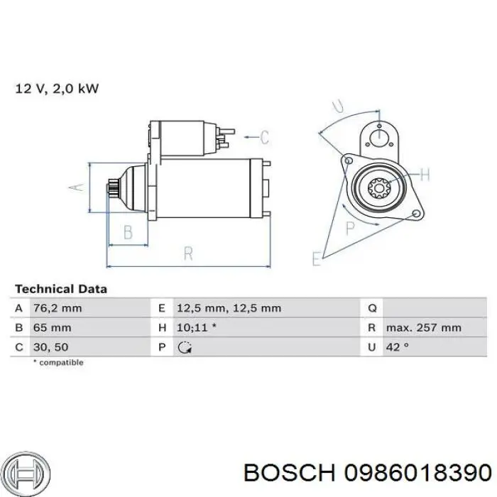 Купити 0986018390 Bosch Стартер