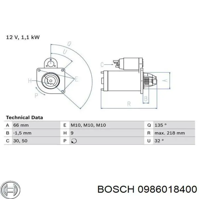 0986018400 Bosch стартер