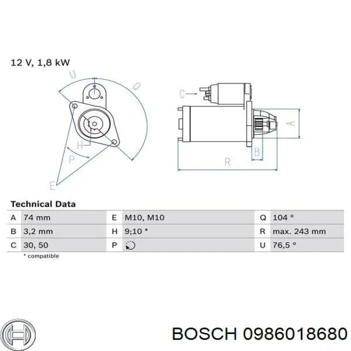0986018680 Bosch стартер