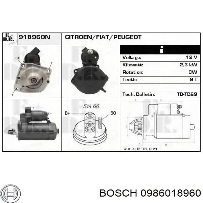 Стартер Bosch 0986018960 ціна, від 130.92 USD