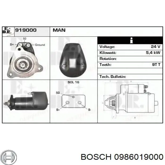 0986019000 Bosch Стартер двигуна