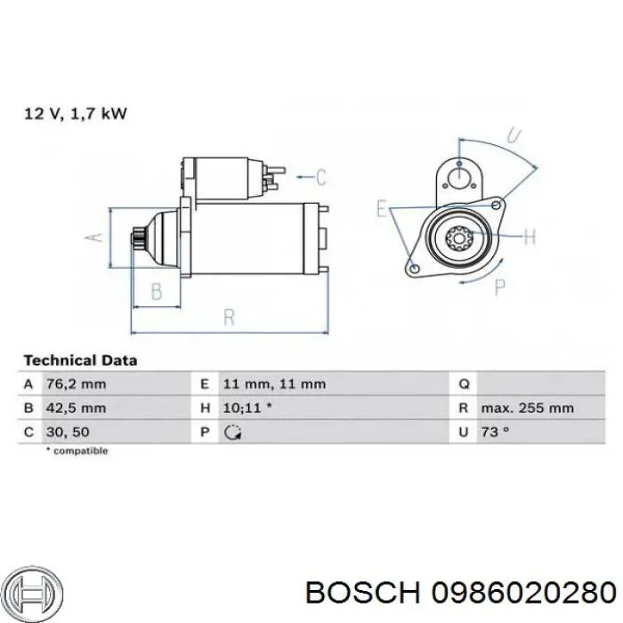 0986020280 Bosch стартер