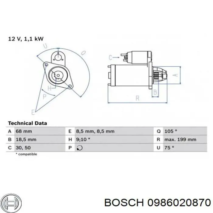 Купити 0986020870 Bosch Стартер