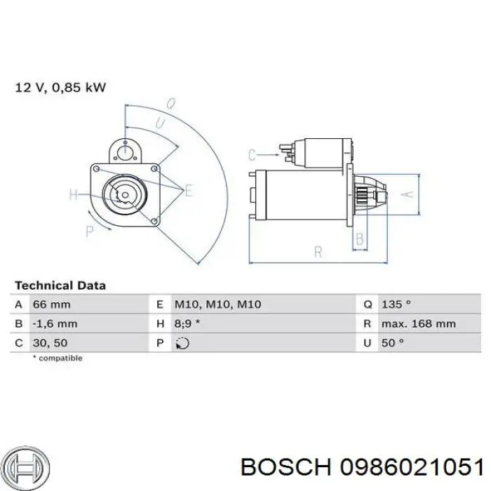 Купити 0986021051 Bosch Стартер
