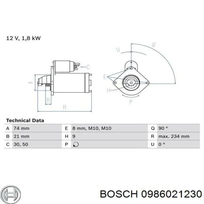0986021230 Bosch стартер
