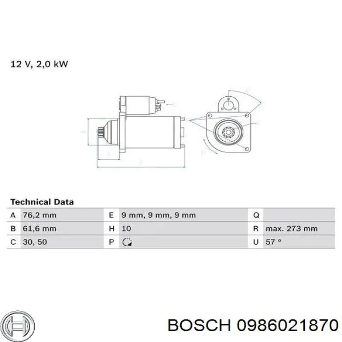 0986021870 Bosch Стартер двигуна