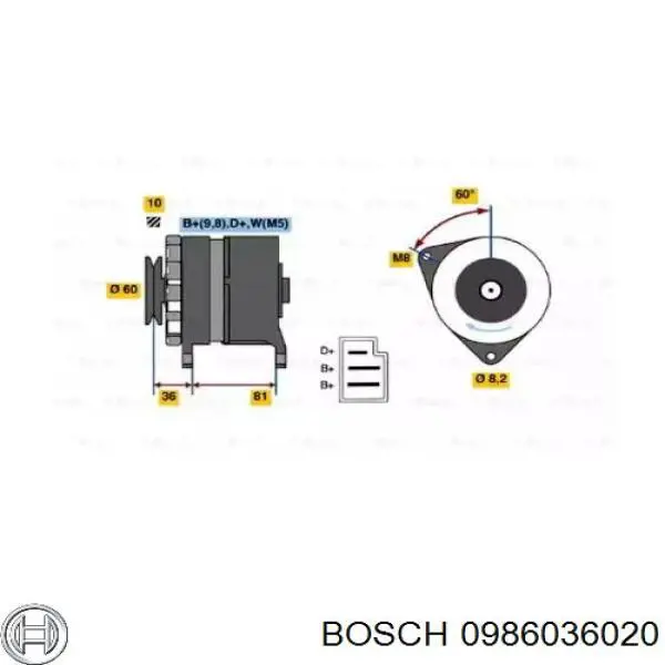 Генератор Bosch 0986036020 ціна, від 84.57 USD