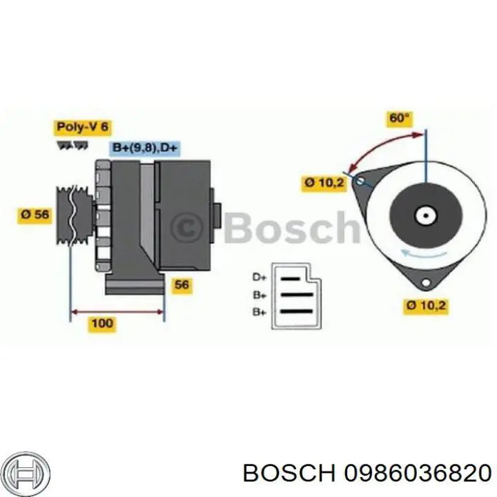 Генератор Bosch 0986036820 ціна, від 168.06 USD