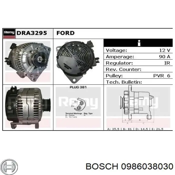 0986038030 Bosch Авто генератор