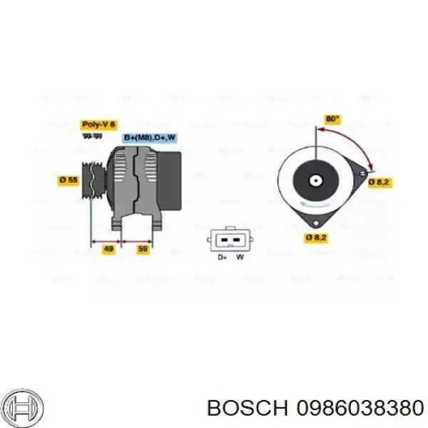 Генератор Bosch 0986038380 ціна, від 139.83 USD