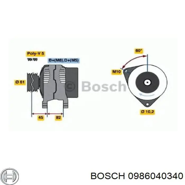 Генератор Bosch 0986040340 ціна, від 50.68 USD