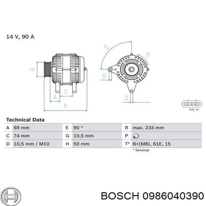 0986040390 Bosch Авто генератор