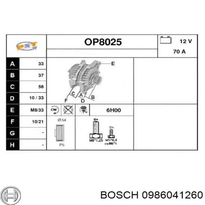 Генератор Bosch 0986041260 ціна, від 61.87 USD