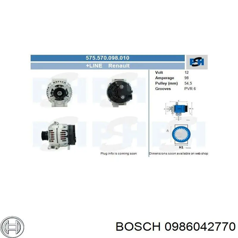 Генератор Bosch 0986042770 ціна, від 118.97 USD