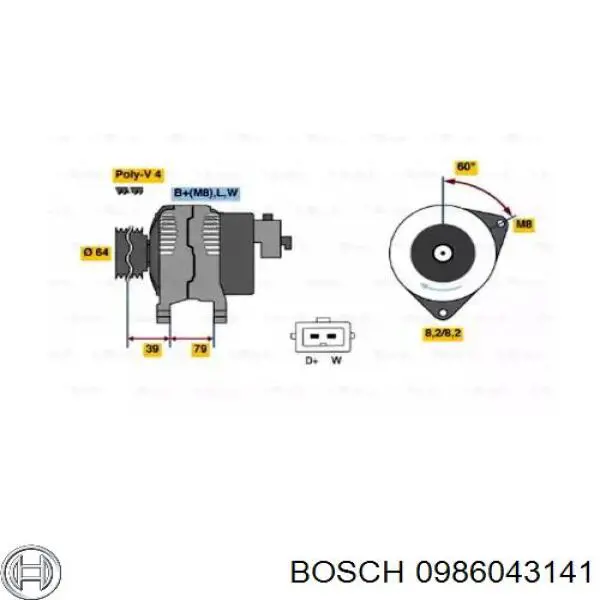 Генератор Bosch 0986043141 ціна, від 169.99 USD