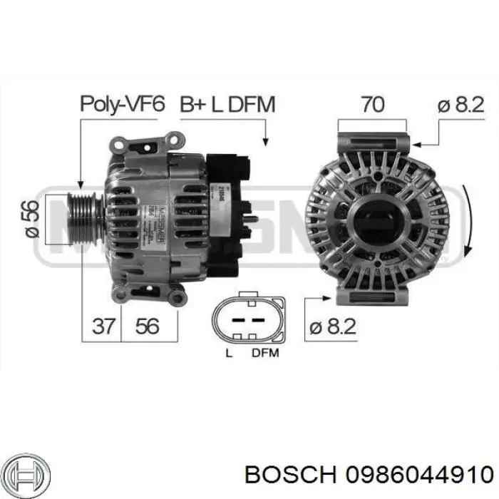 Генератор Bosch 0986044910 ціна, від 62.08 USD