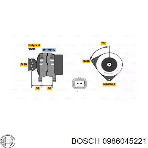 Генератор Bosch 0986045221 ціна, від 87.09 USD