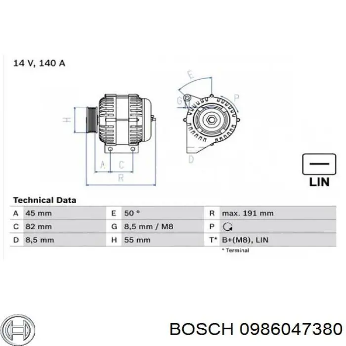Генератор Bosch 0986047380 ціна, від 121.90 USD