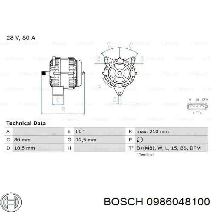 Генератор Bosch 0986048100 ціна, від 213.41 USD